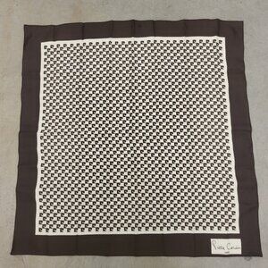 Vintage 1970's Brown Tan Square Logo Print Scarf Pierre Cardin Paris